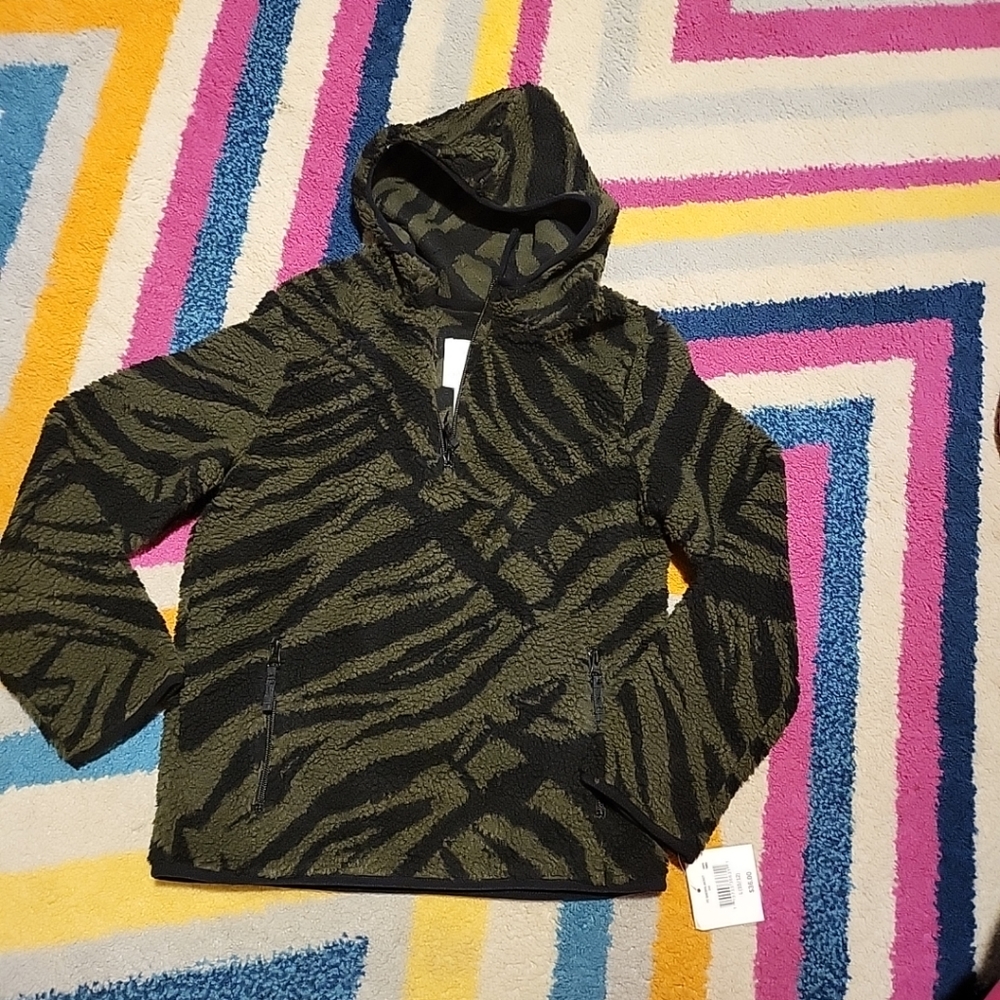 NWT Boys Sz L(10/12) Falls Creek Partial Zip Sherpa Jacket Hoodie Green & Black
